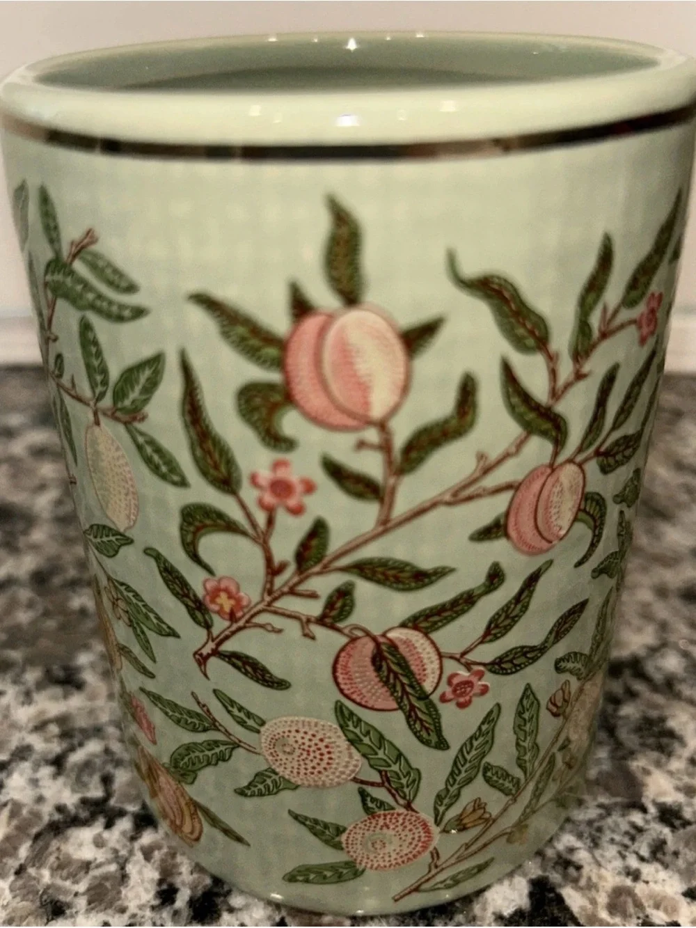 Large MORRIS & CO. Green Floral Fruit Burlap-Look Ceramic 4-1/4